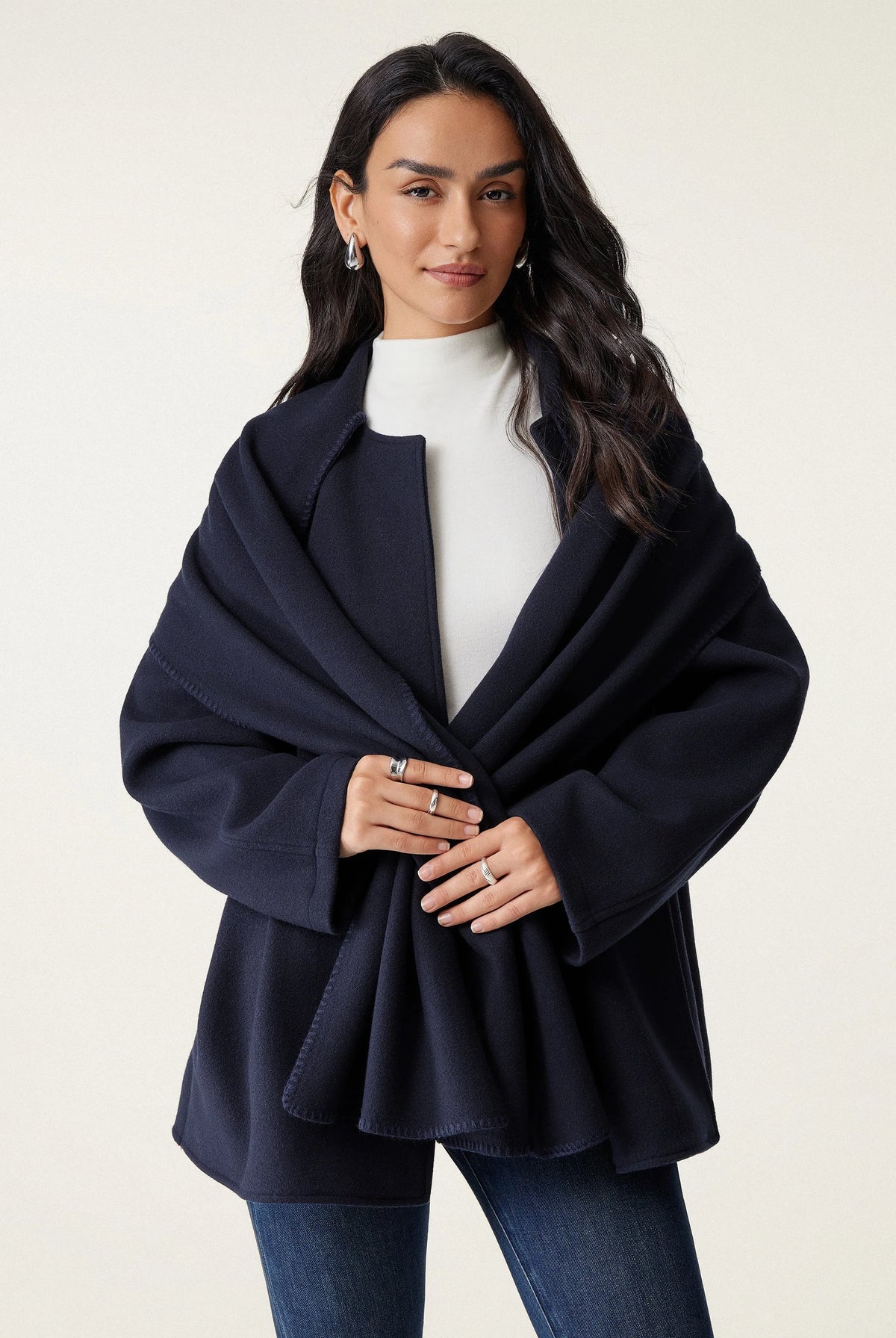 Fable Women's Coat | Oversized Scarf, Draped Collar, Relaxed Fit 8