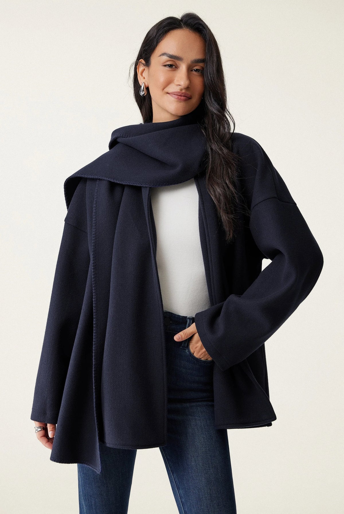 Fable Women's Coat | Oversized Scarf, Draped Collar, Relaxed Fit 9