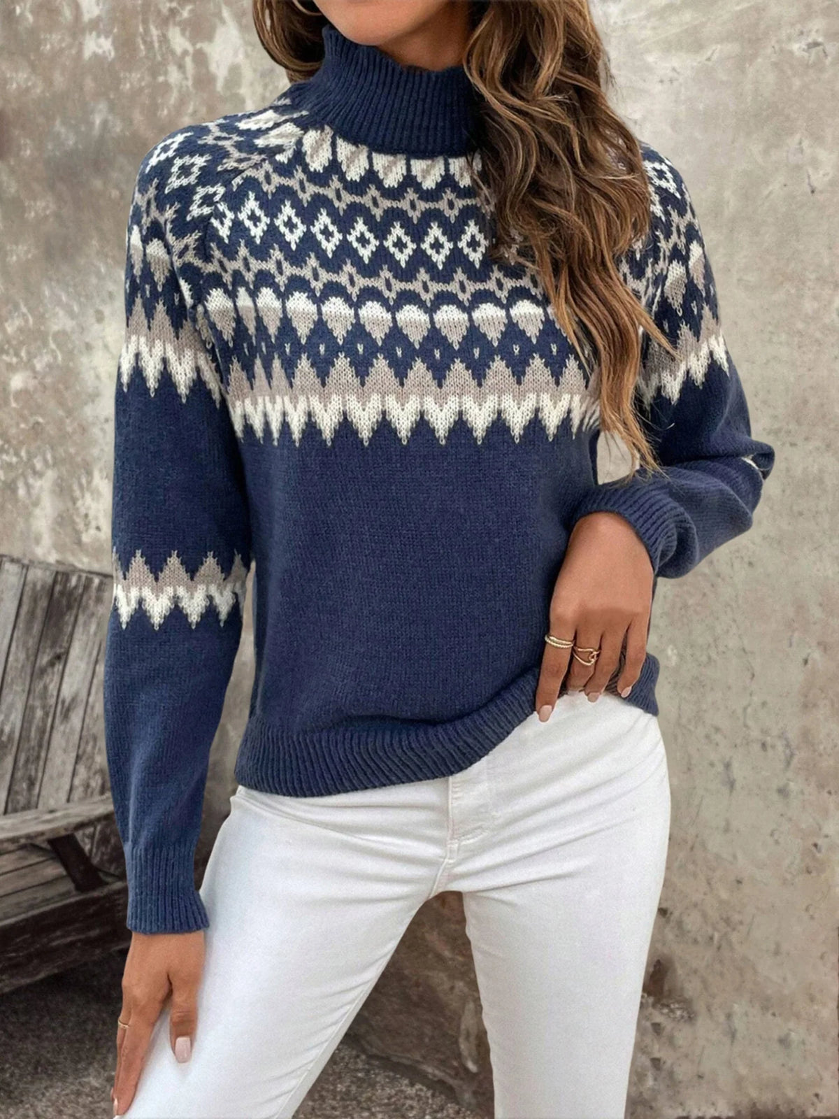 Fair Isle Turtleneck Knit Sweater — Long Sleeve Women's Cozy Fit 2
