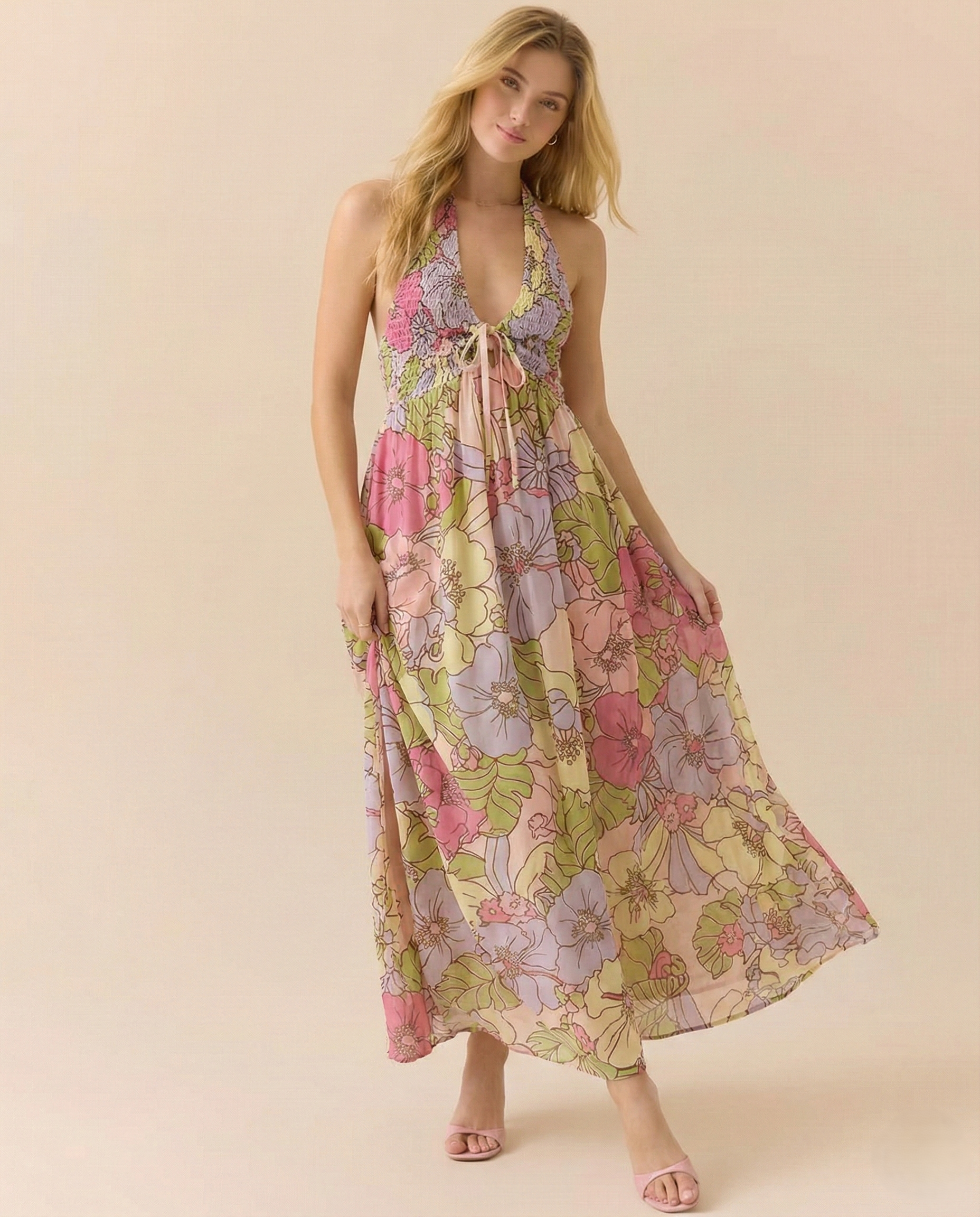 Fiona Maxi Dress | Lightweight Cotton Blend, Halter Neck 0