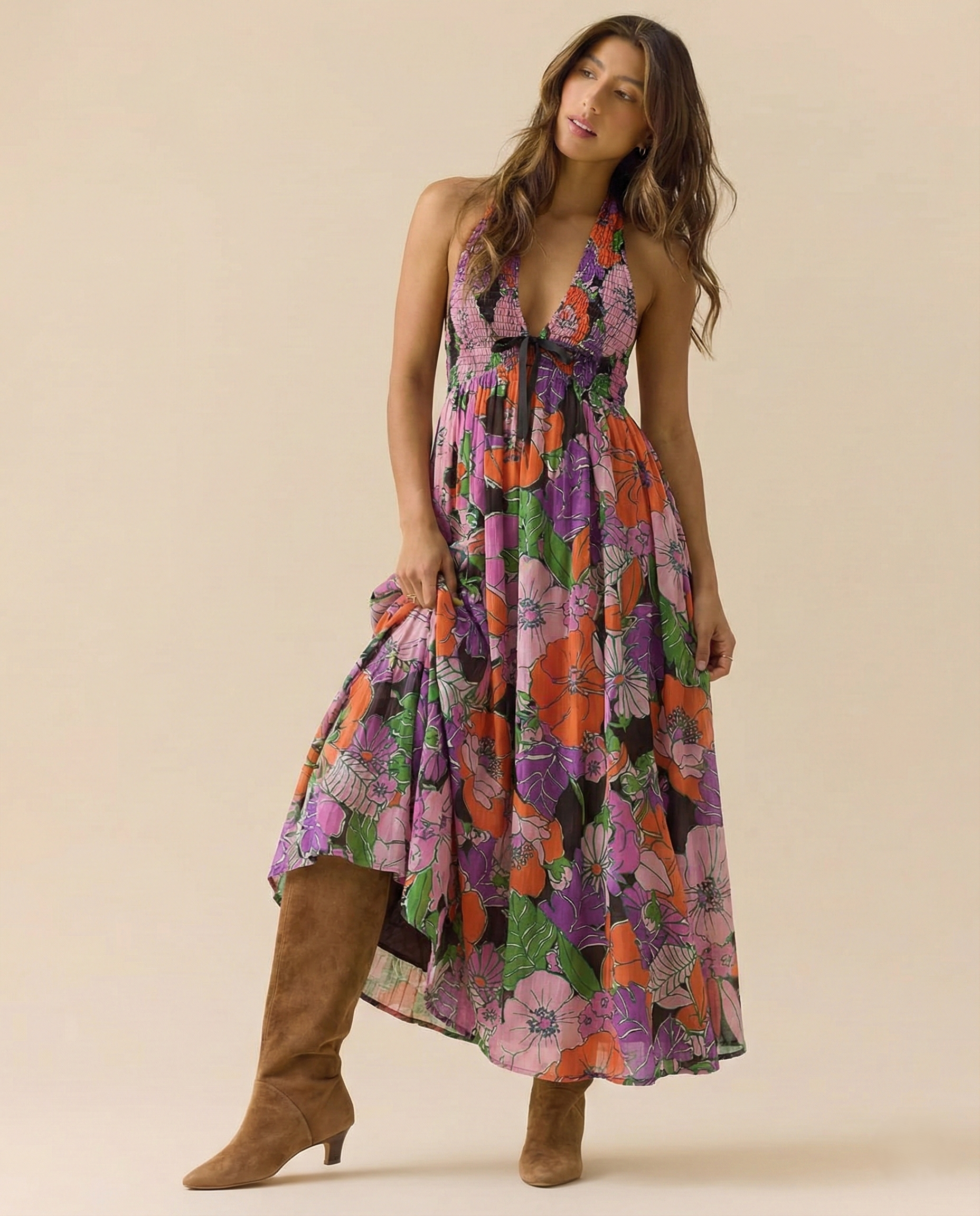 Fiona Maxi Dress | Lightweight Cotton Blend, Halter Neck 3