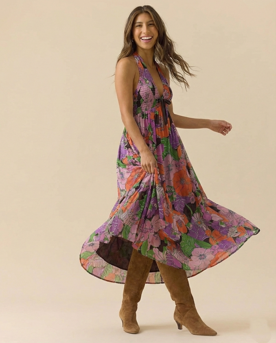 Fiona Maxi Dress | Lightweight Cotton Blend, Halter Neck 4