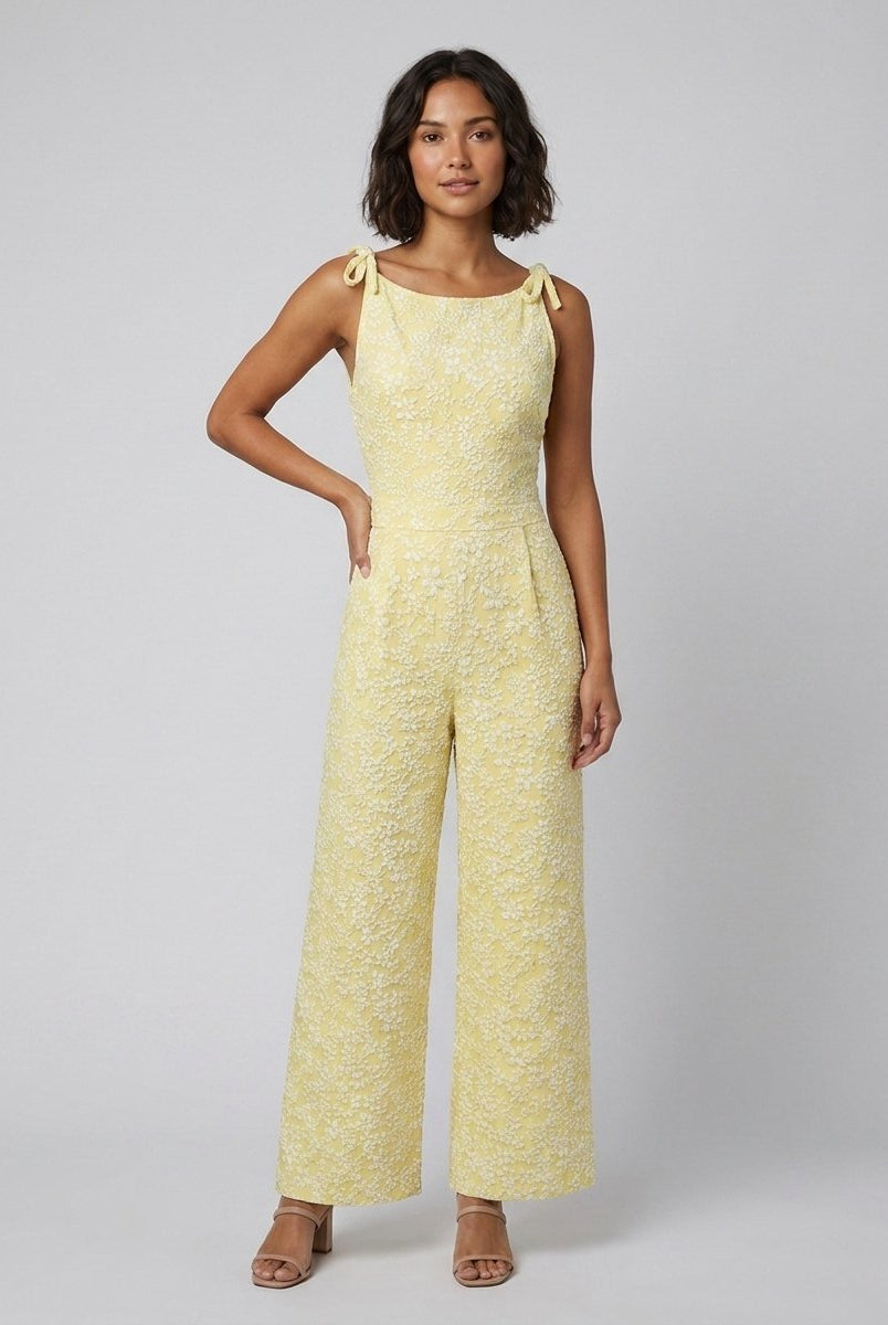 Fiora Womens Jumpsuit | Textured Fabric, Sleeveless with Bow Detail 0