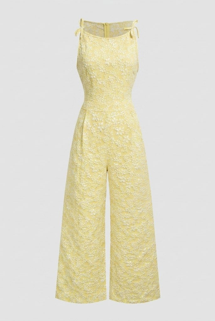 Fiora Womens Jumpsuit | Textured Fabric, Sleeveless with Bow Detail 2