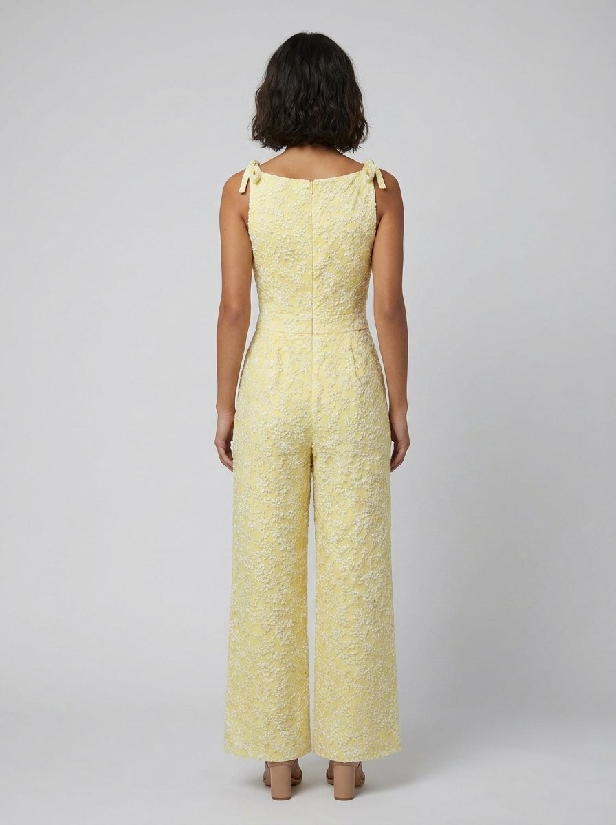 Fiora Womens Jumpsuit | Textured Fabric, Sleeveless with Bow Detail 3
