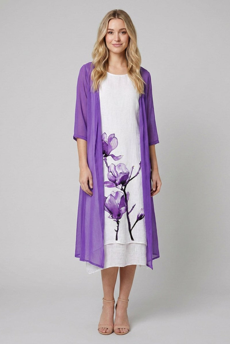 Fleur Midi Dress Set | Floral Linen Dress with Chiffon Cardigan, Perfect for Summer Weddings and Formal Events 1