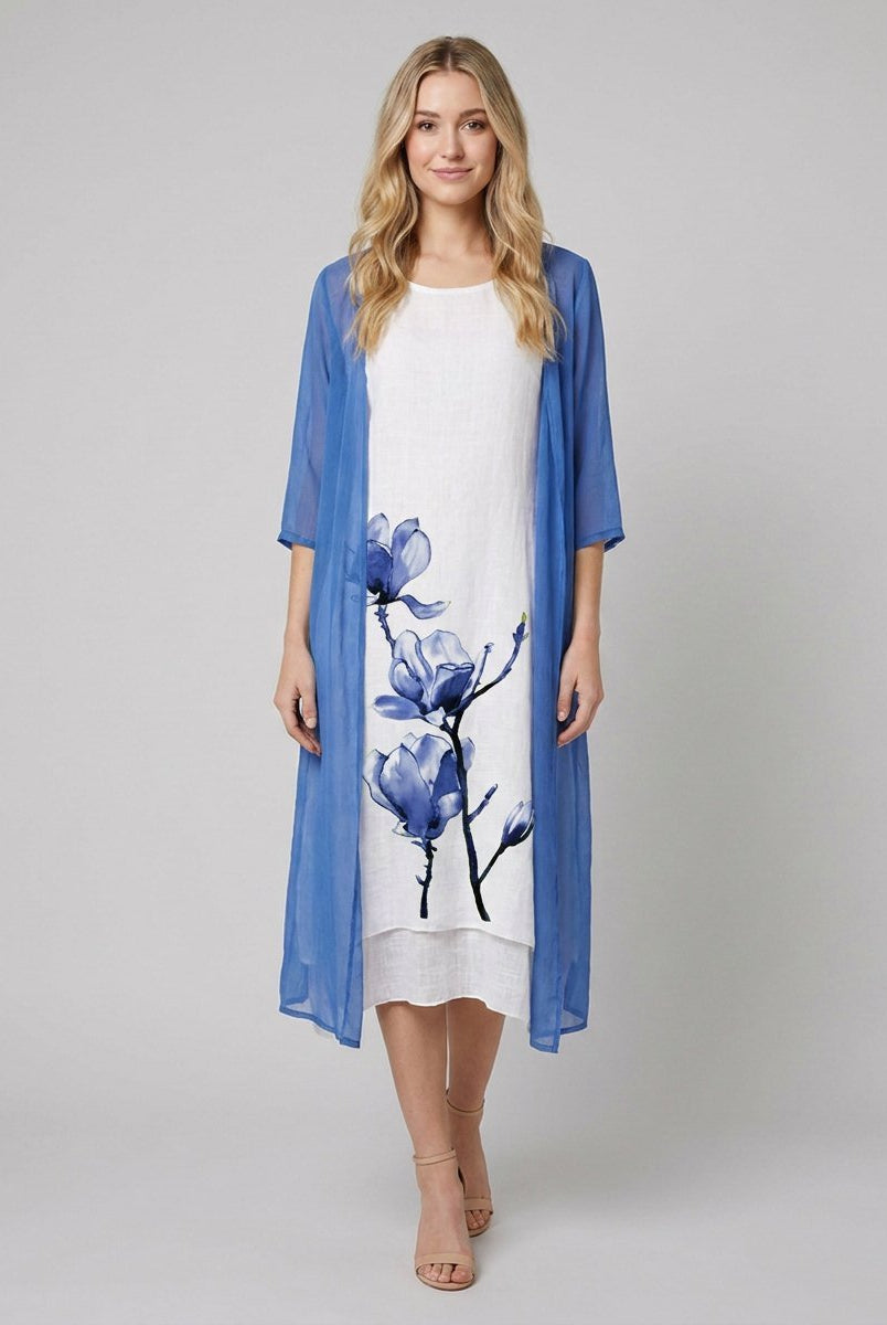 Fleur Midi Dress Set | Floral Linen Dress with Chiffon Cardigan, Perfect for Summer Weddings and Formal Events 2