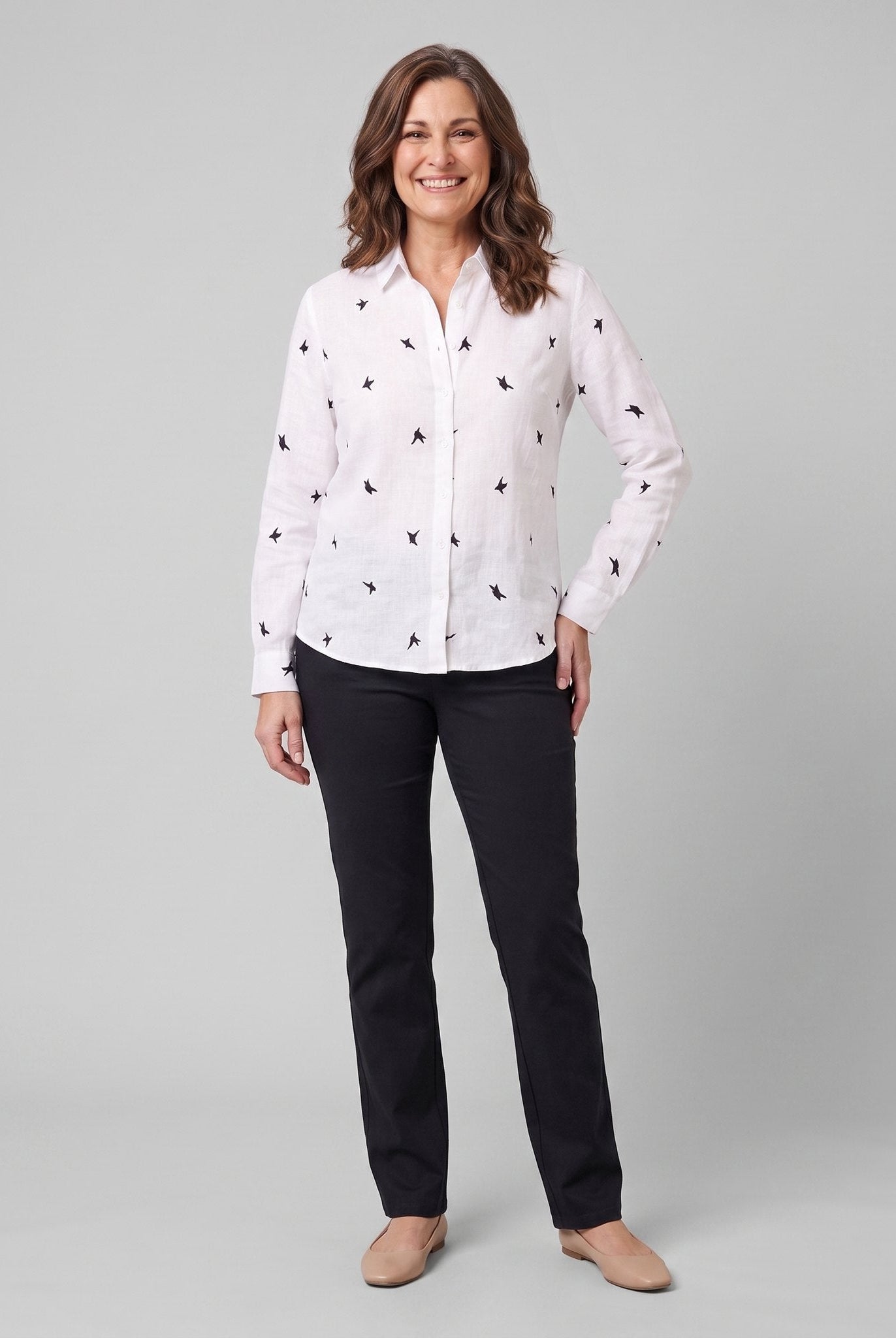 Flora Women's Top | Cotton Linen Long Sleeve Blouse 0
