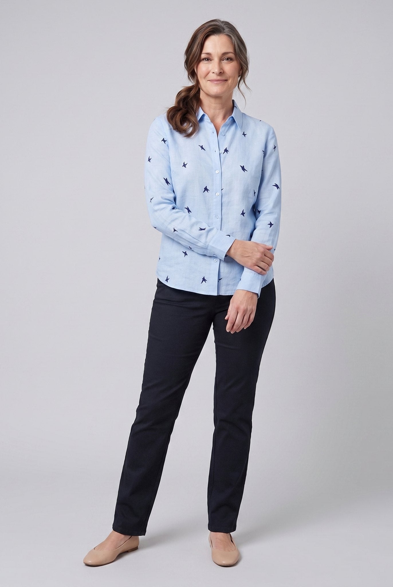 Flora Women's Top | Cotton Linen Long Sleeve Blouse 2