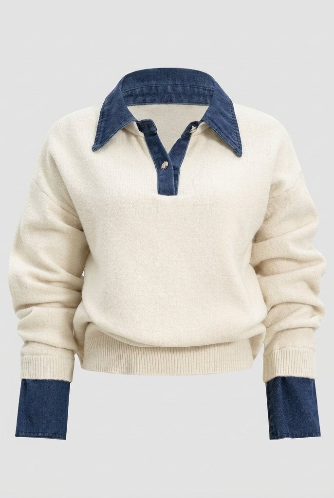 Hanna Patchwork Sweater for Women | Soft Polyester Knit, Cozy and Stylish 3