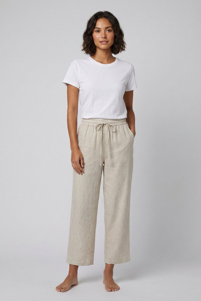 Haru Cropped Trousers | Cotton-Linen Blend, Wide Leg Cropped Pants for Women 0