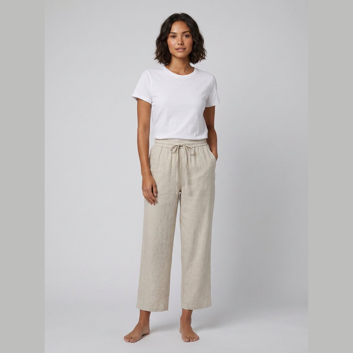 Haru Cropped Trousers | Cotton-Linen Blend, Wide Leg Cropped Pants for Women 0