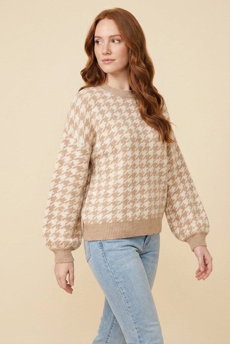 Haven Houndstooth Sweater | Soft Cotton Blend, Relaxed Fit for Women 1