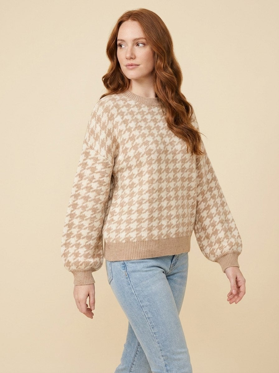 Haven Houndstooth Sweater | Soft Cotton Blend, Relaxed Fit for Women 1