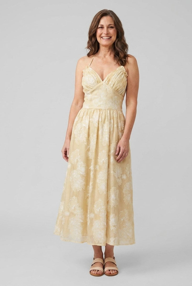 Ivy Maxi Dress | Floral Print, Halterneck A-Line Summer Dress for Wedding Guests 0