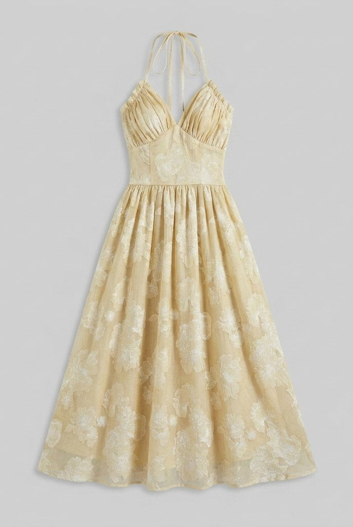 Ivy Maxi Dress | Floral Print, Halterneck A-Line Summer Dress for Wedding Guests 4