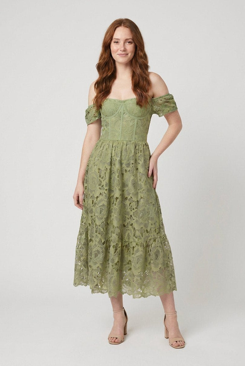 Ivy Midi Dress | Off the Shoulder Floral Embroidered Summer Dress 1