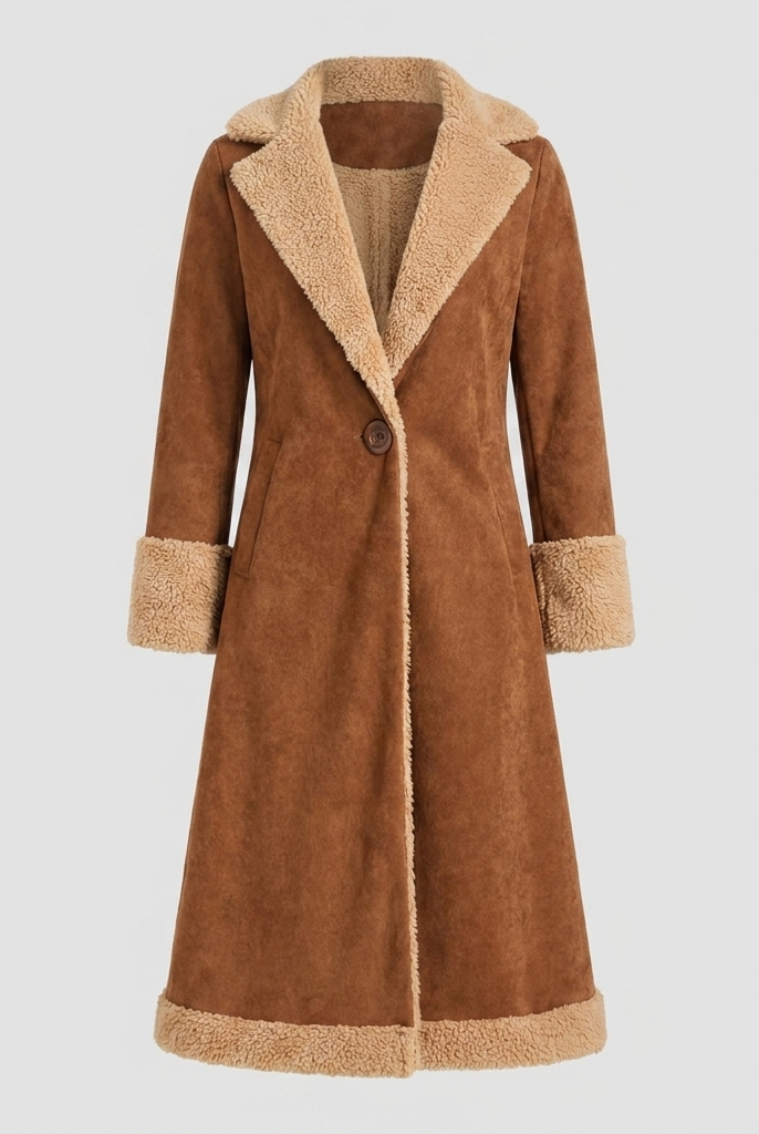Jovia Black Trench Coat Women | Faux Suede, Full-Length with Faux Fur Lining 4