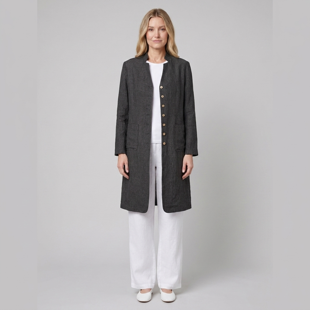 Jovia Linen Shirt Jacket | Mandarin Collar, Button-Up Women's Outerwear 0