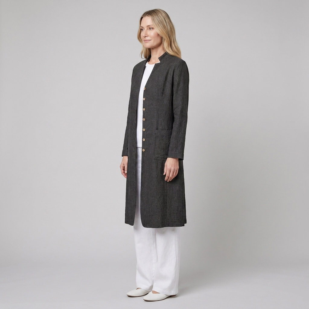 Jovia Linen Shirt Jacket | Mandarin Collar, Button-Up Women's Outerwear 2