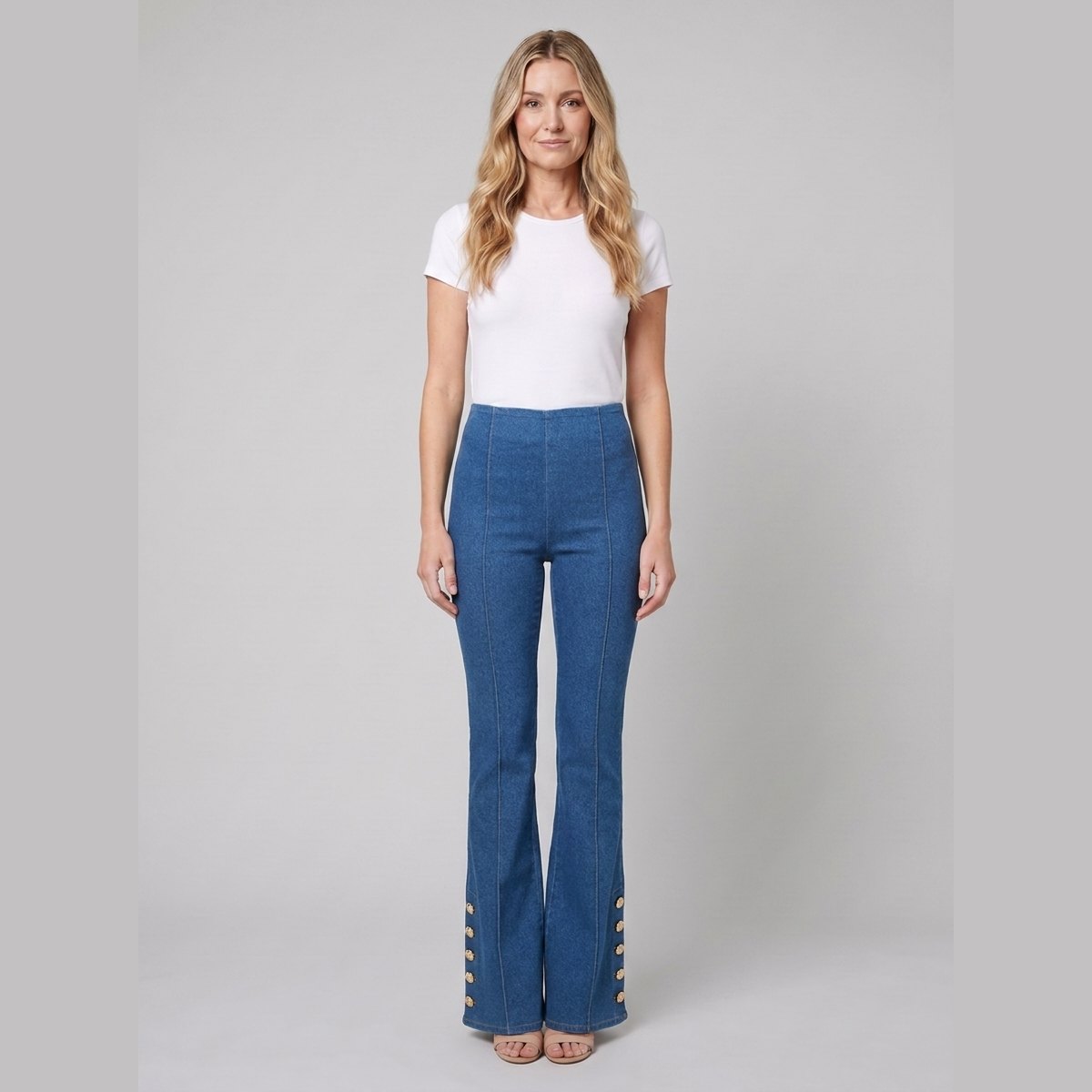Kendra Flare Jeans Women | Mid-Wash Stretch Denim, Flared Leg 0