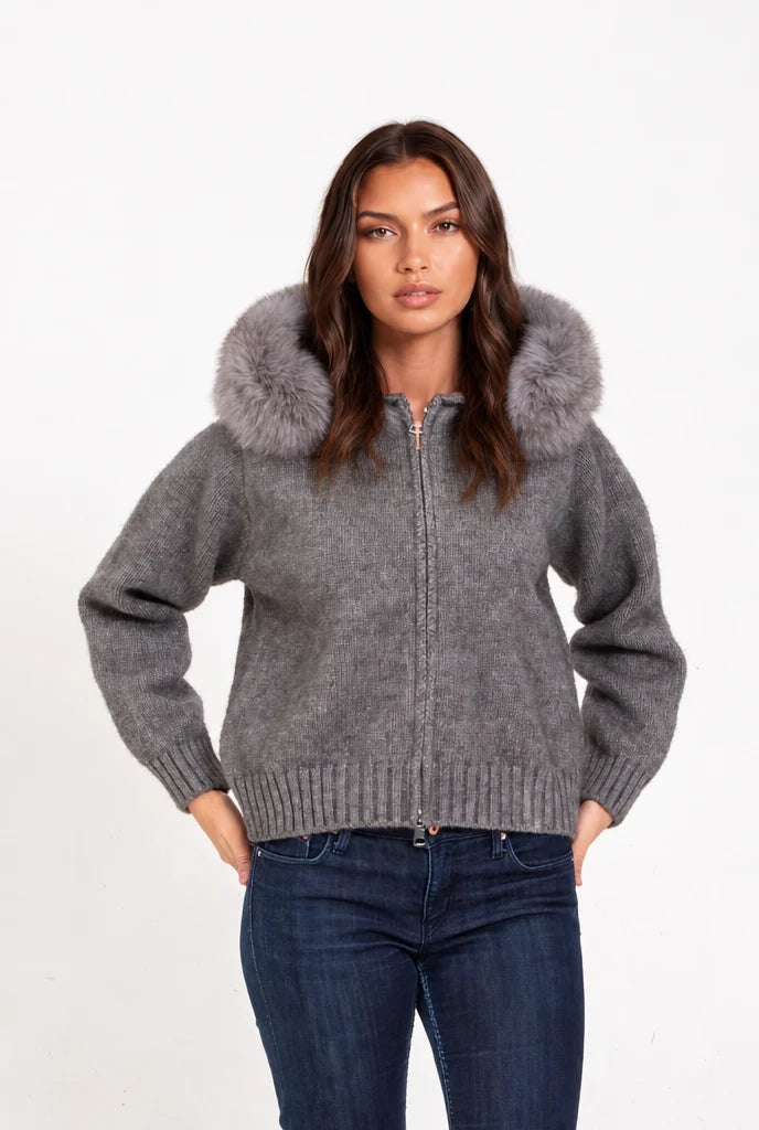 Knit Fur Hooded Coat 3