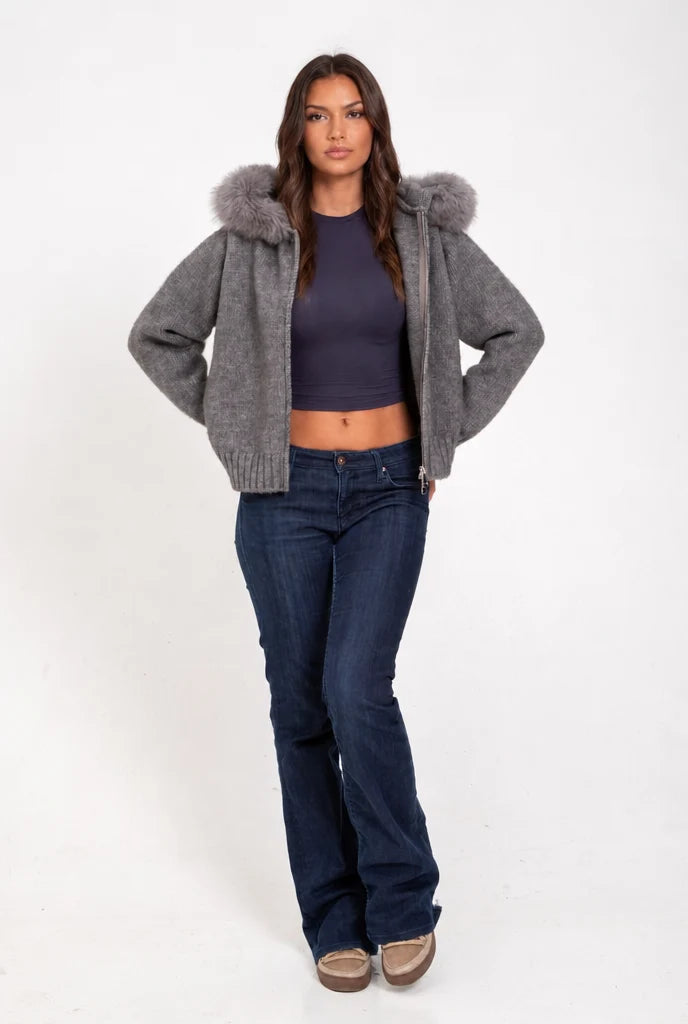 Knit Fur Hooded Coat 4
