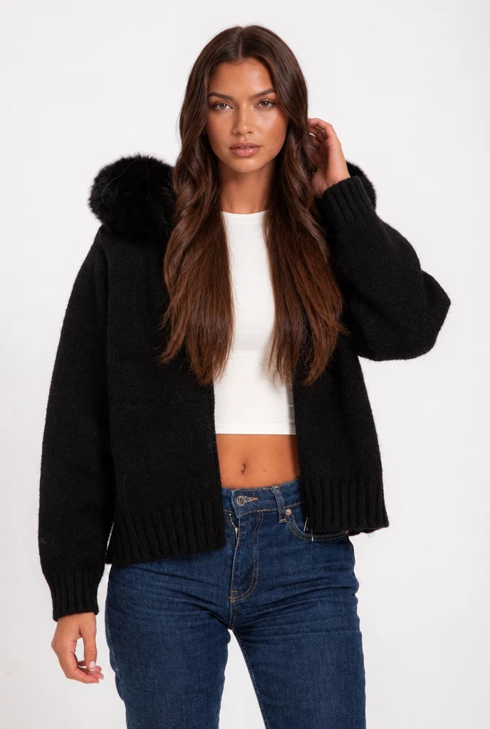 Knit Fur Hooded Coat 6