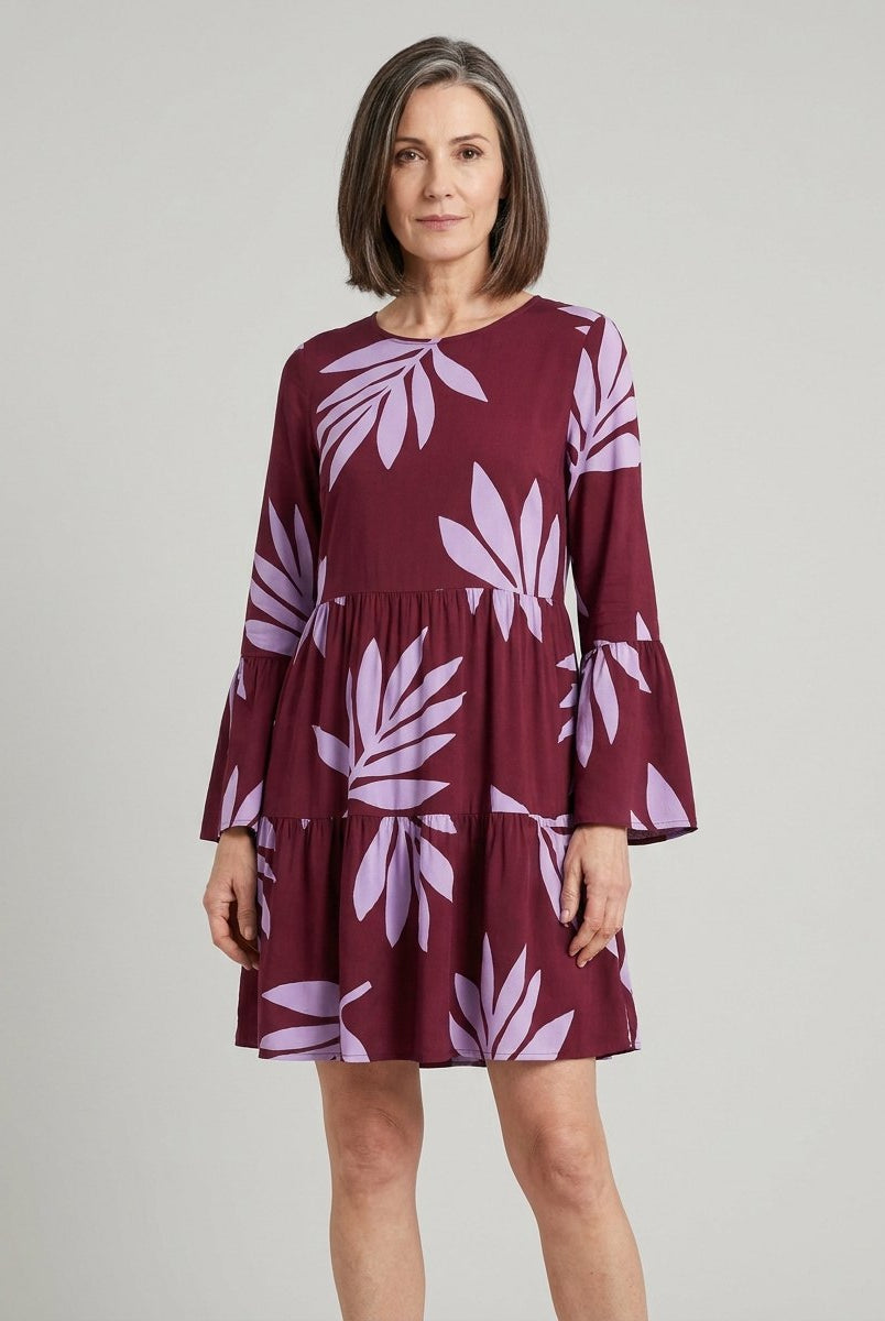 Kora Women's Dress | Bias Cut, Tiered Panels, Long Sleeves 0