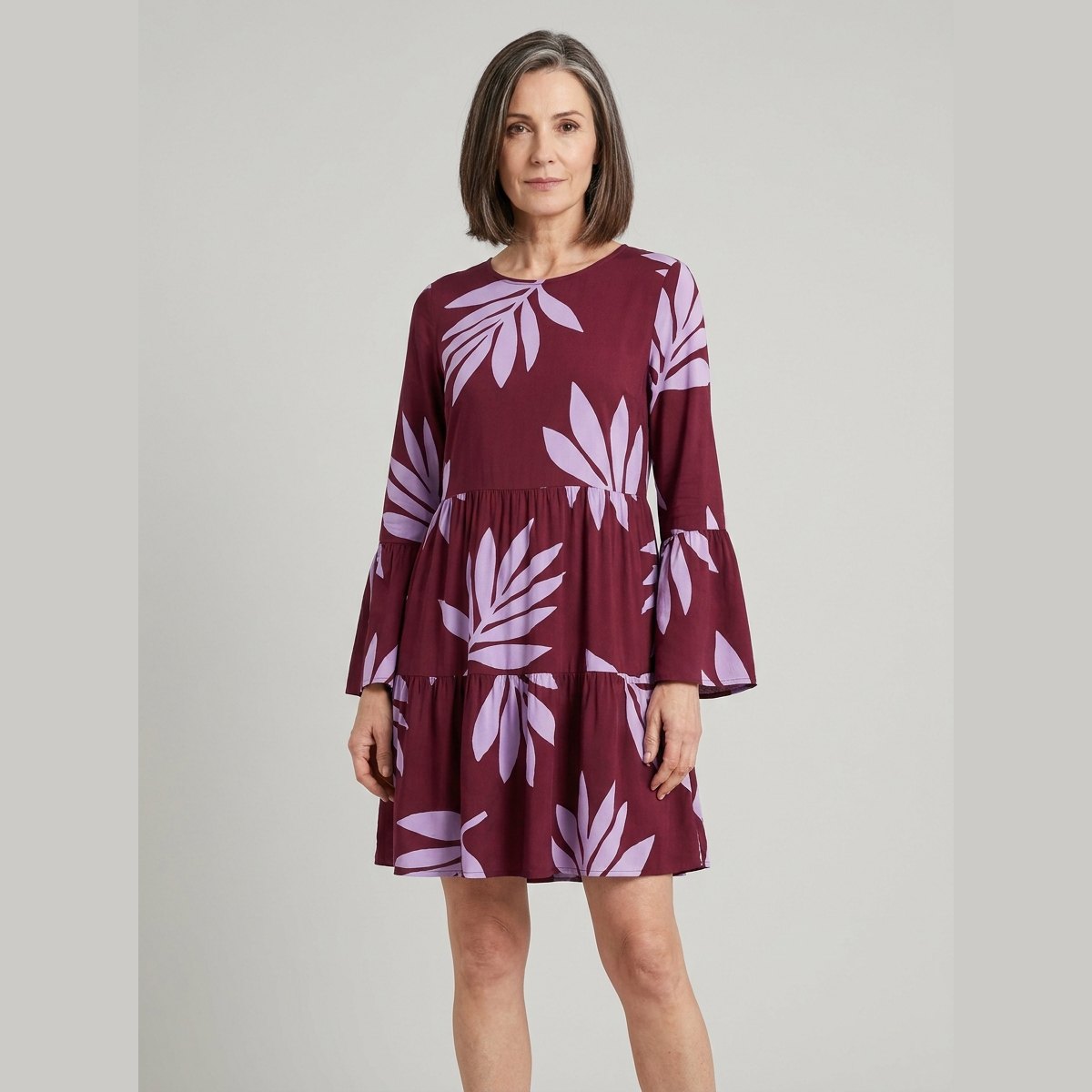 Kora Women's Dress | Bias Cut, Tiered Panels, Long Sleeves 0
