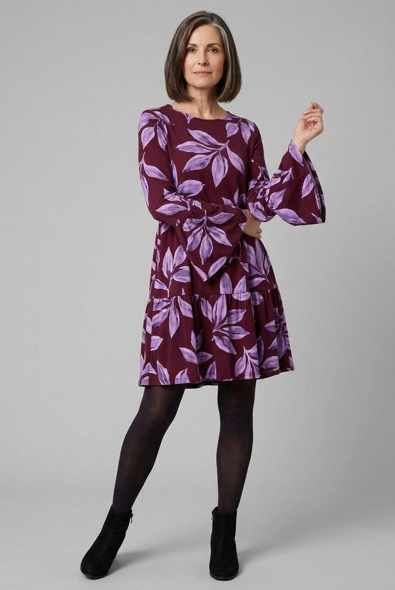 Kora Women's Dress | Bias Cut, Tiered Panels, Long Sleeves 1
