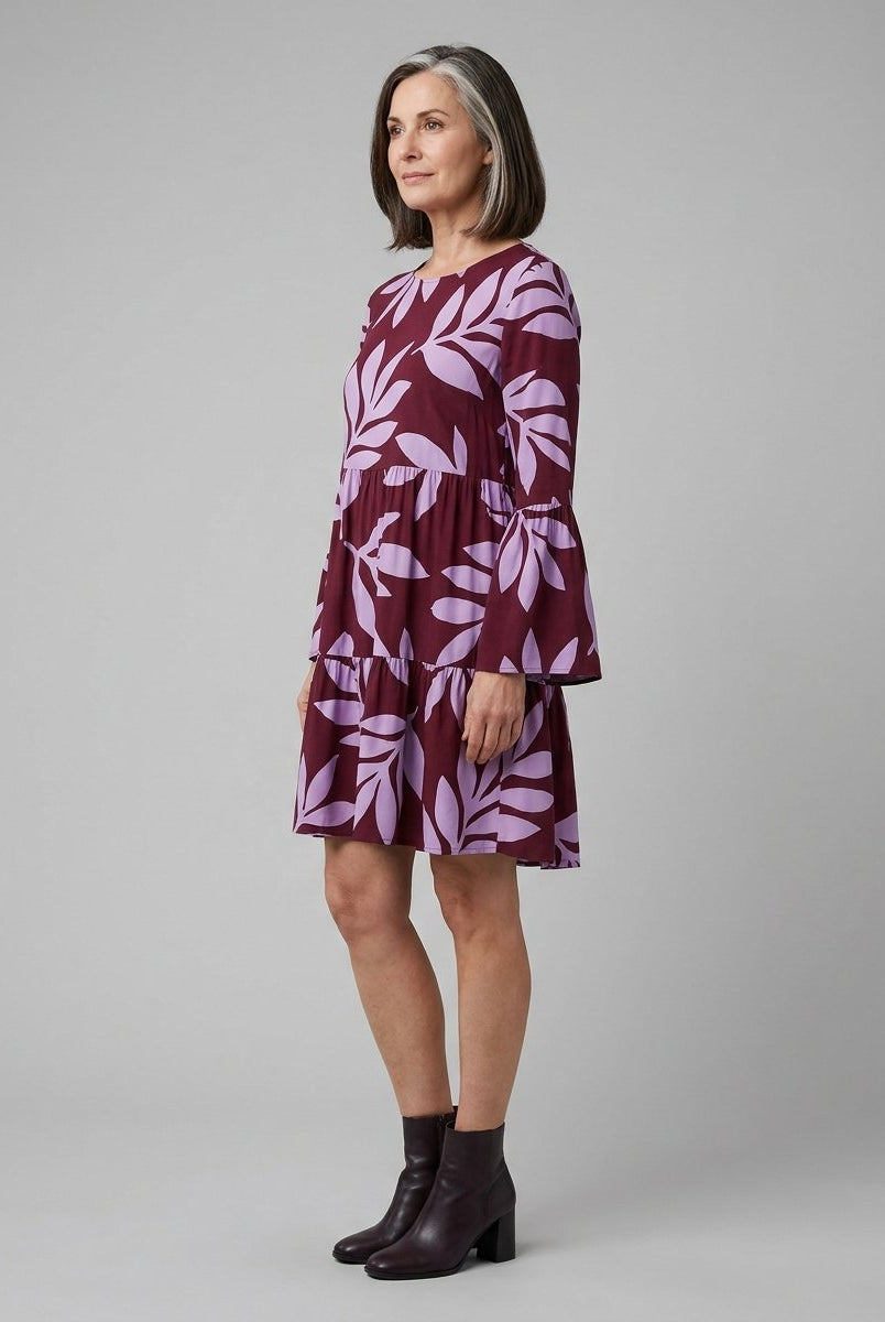 Kora Women's Dress | Bias Cut, Tiered Panels, Long Sleeves 2