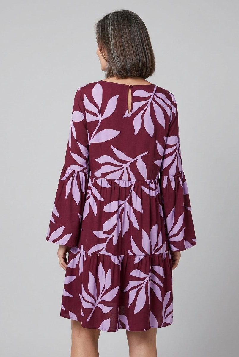 Kora Women's Dress | Bias Cut, Tiered Panels, Long Sleeves 3