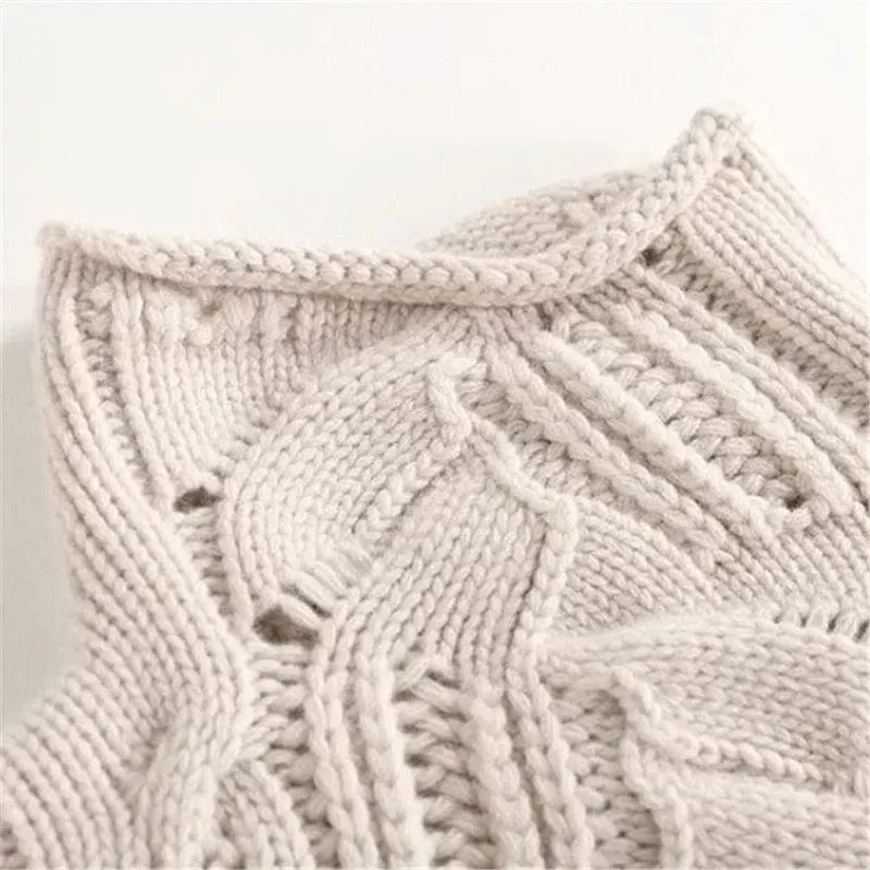 Lara Turtleneck Sweater | Braided-Knit Texture, Beige or Blue 2