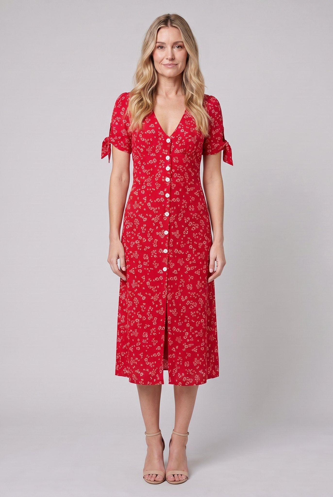 Liora Midi Dress | Floral Print, Slim Fit, V-Neck for Wedding Guests and Summer Events 0