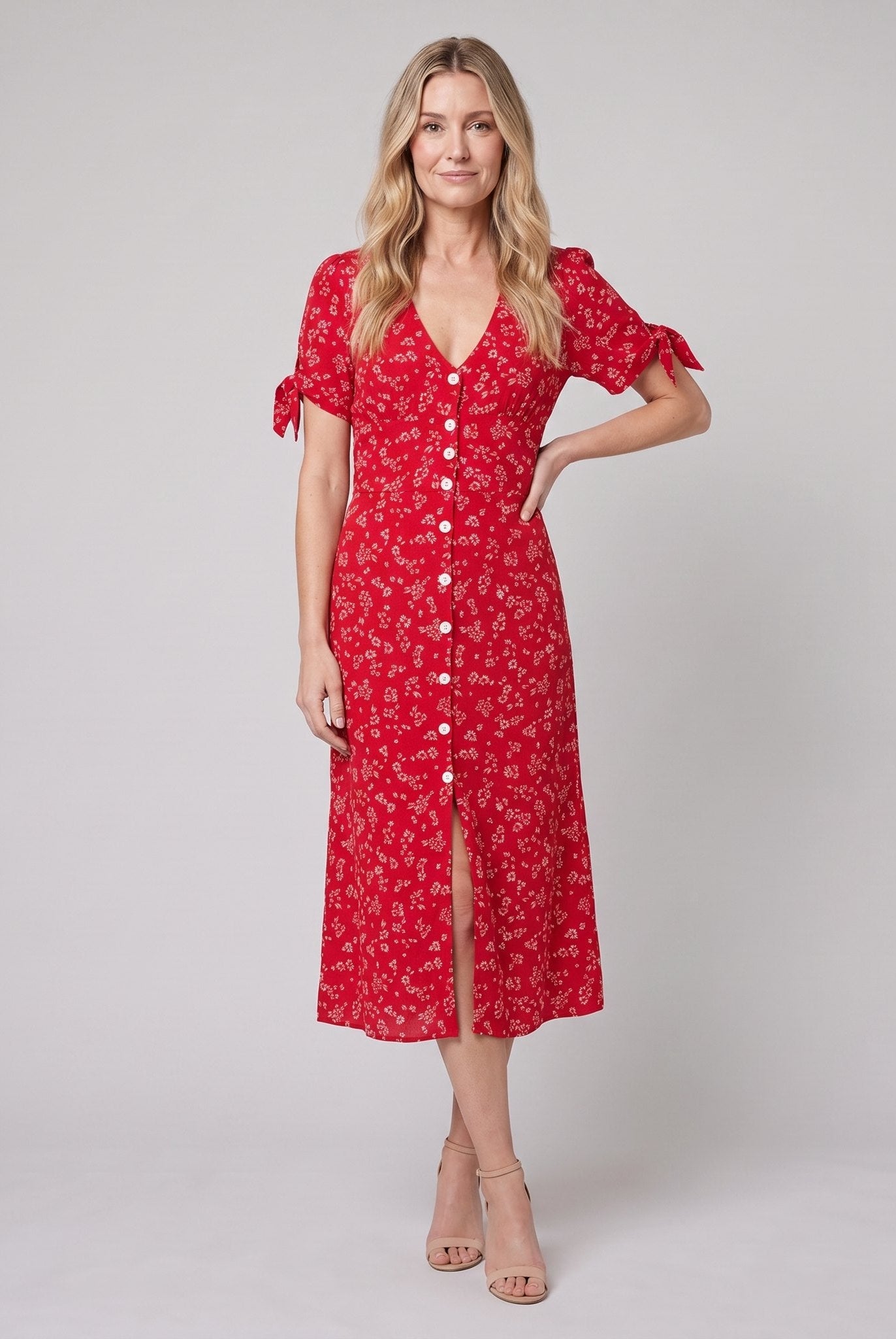 Liora Midi Dress | Floral Print, Slim Fit, V-Neck for Wedding Guests and Summer Events 1