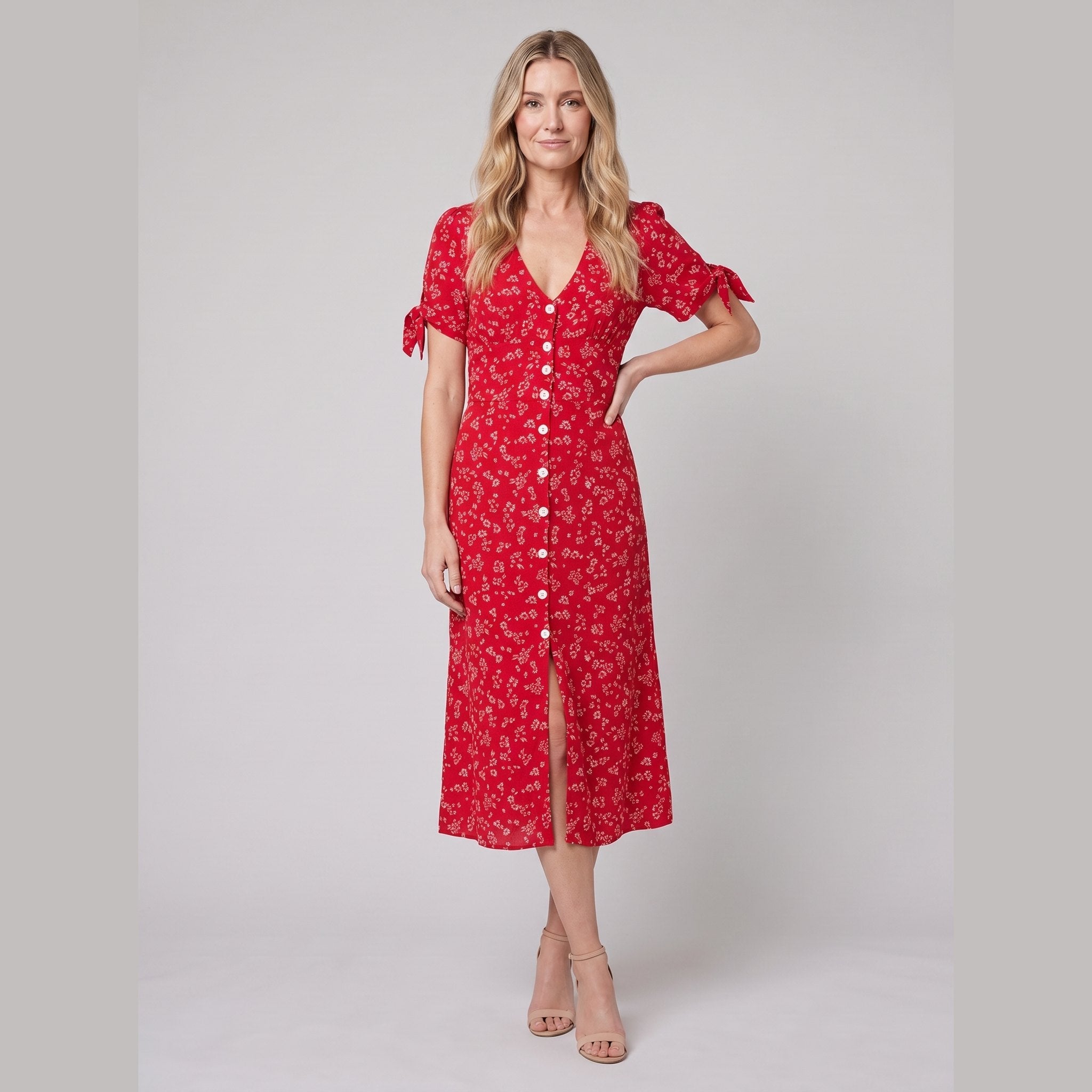 Liora Midi Dress | Floral Print, Slim Fit, V-Neck for Wedding Guests and Summer Events 1