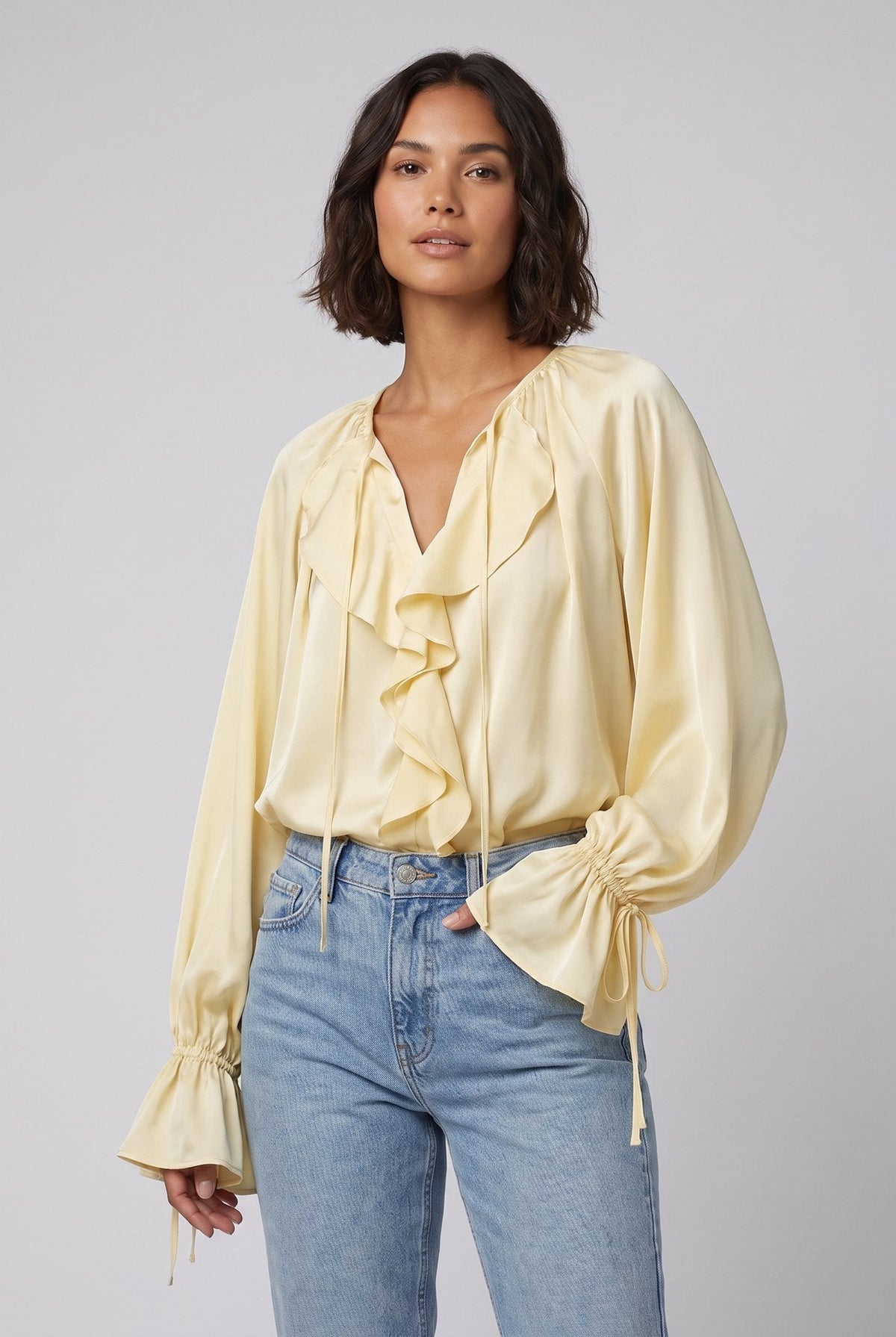 Liora Silk Blouse | Ruffle Trim, Adjustable Sleeves 0