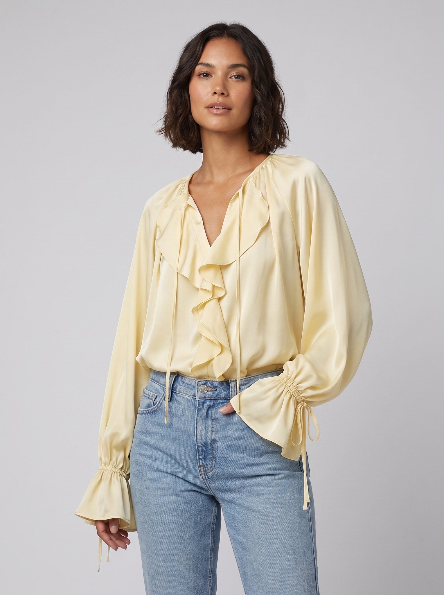 Liora Silk Blouse | Ruffle Trim, Adjustable Sleeves 0