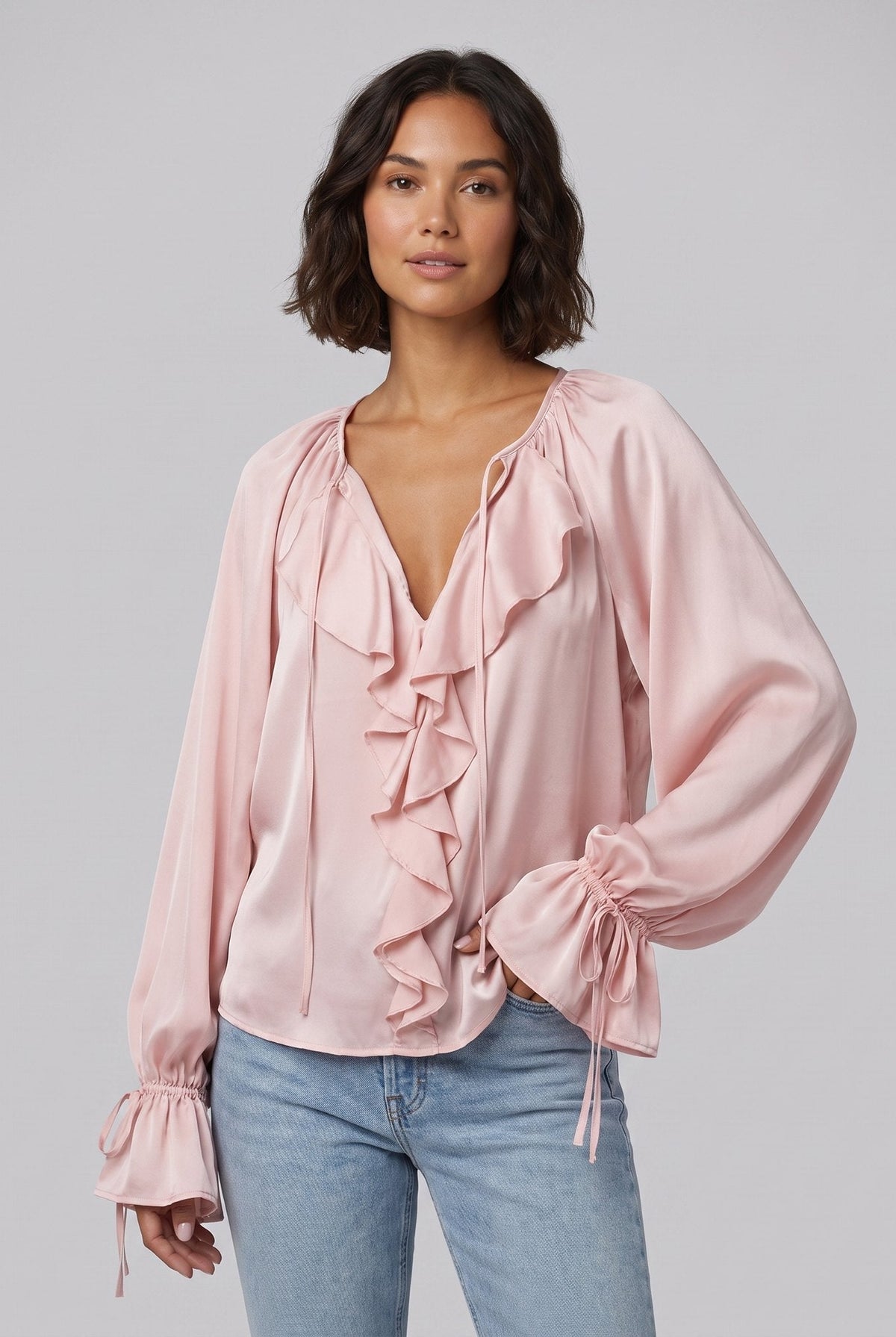 Liora Silk Blouse | Ruffle Trim, Adjustable Sleeves 2