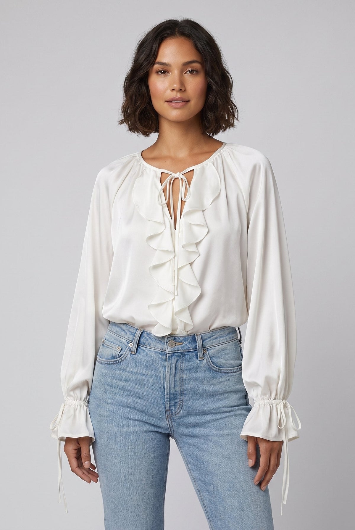 Liora Silk Blouse | Ruffle Trim, Adjustable Sleeves 3