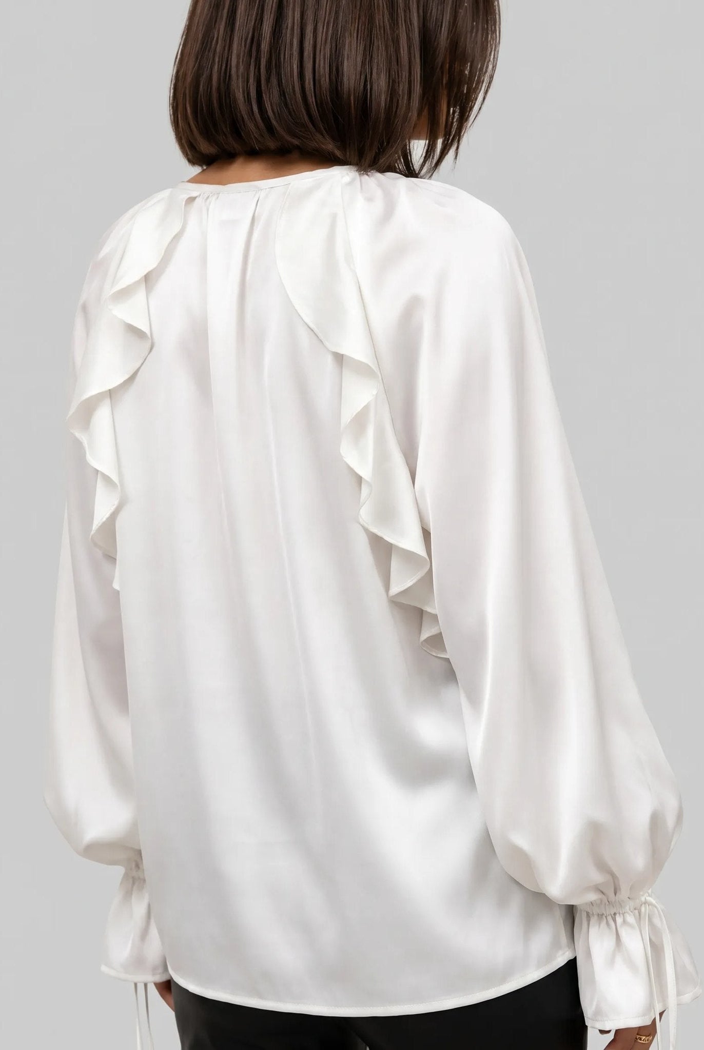 Liora Silk Blouse | Ruffle Trim, Adjustable Sleeves 4