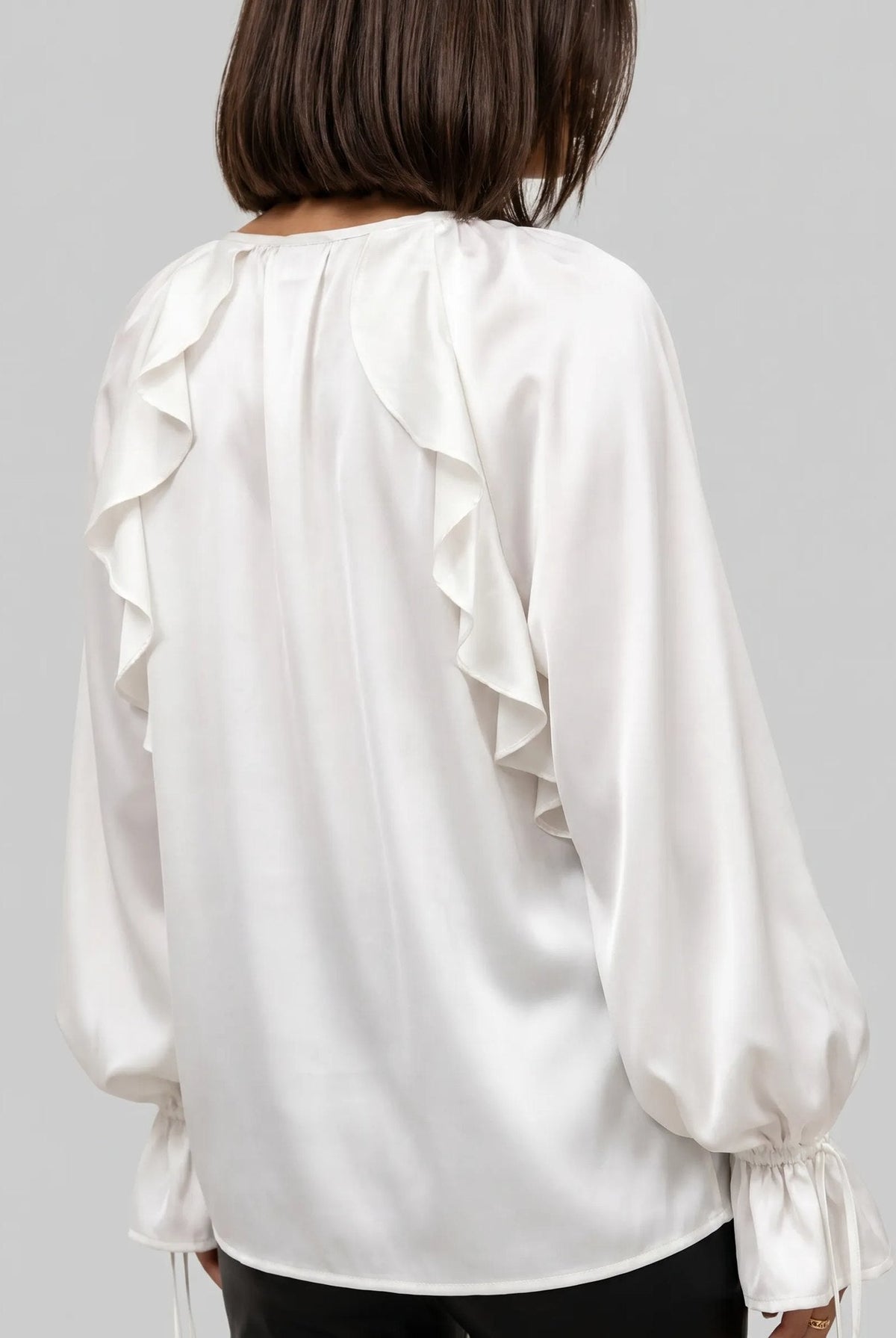 Liora Silk Blouse | Ruffle Trim, Adjustable Sleeves 4