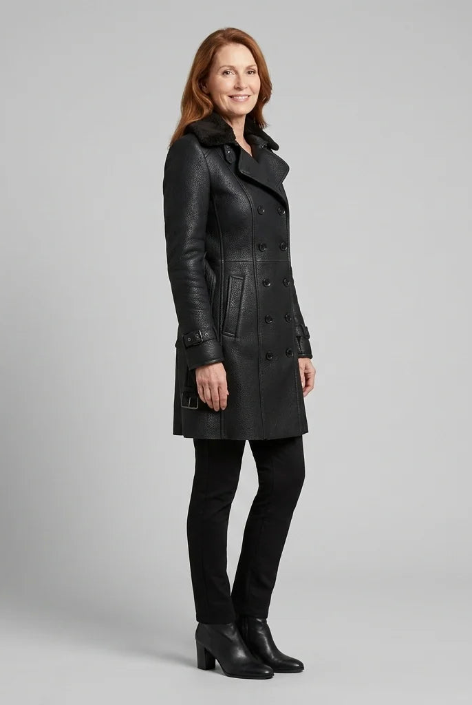 Liora Women's Leather Coat | Tailored Fit, Three-Quarter Length 3