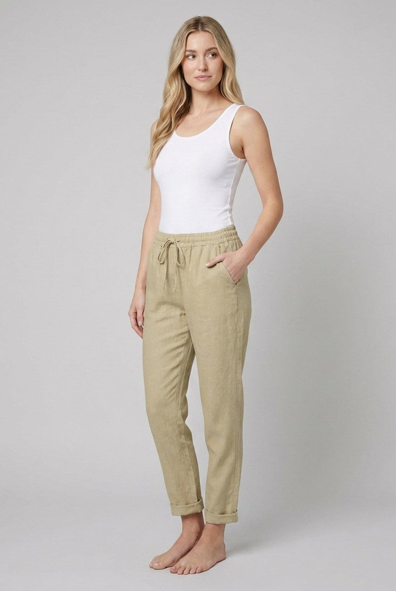 Liora Women's Pants | White Linen, Drawstring Waist, Relaxed Fit 1
