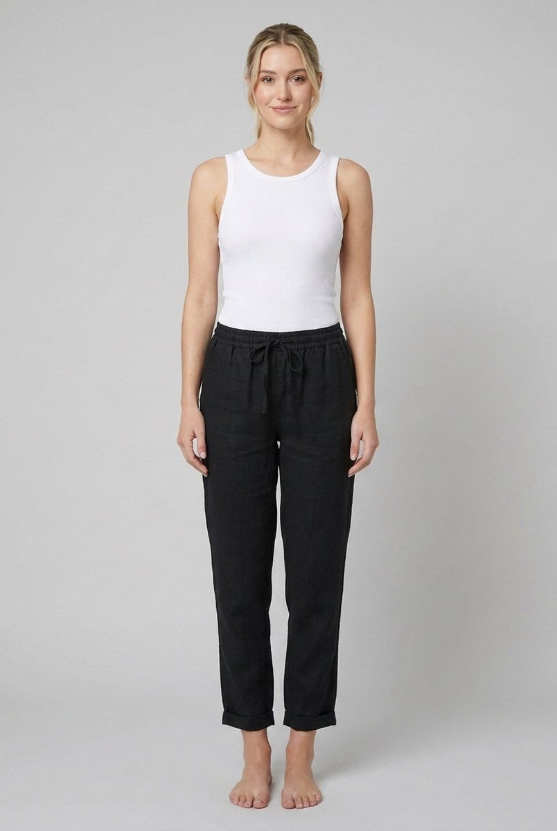 Liora Women's Pants | White Linen, Drawstring Waist, Relaxed Fit 3