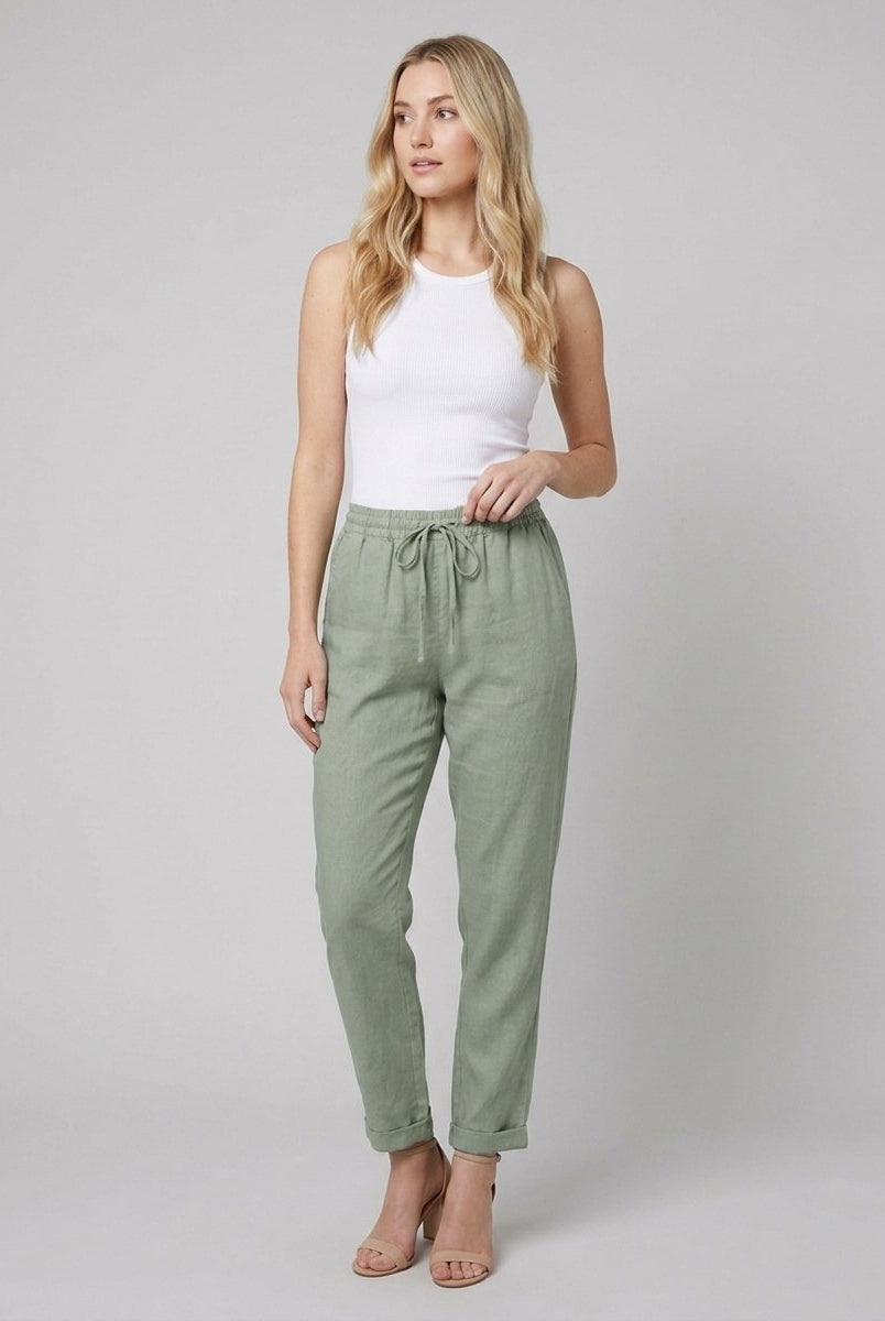 Liora Women's Pants | White Linen, Drawstring Waist, Relaxed Fit 4