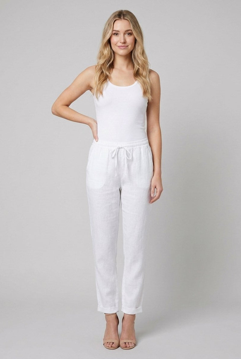 Liora Women's Pants | White Linen, Drawstring Waist, Relaxed Fit 5