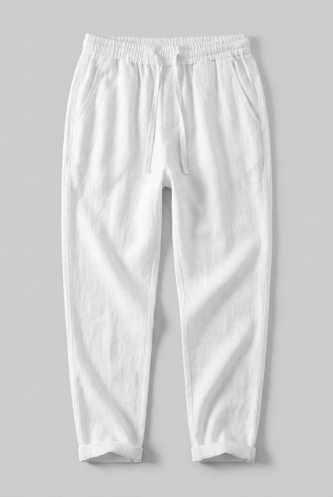 Liora Women's Pants | White Linen, Drawstring Waist, Relaxed Fit 7