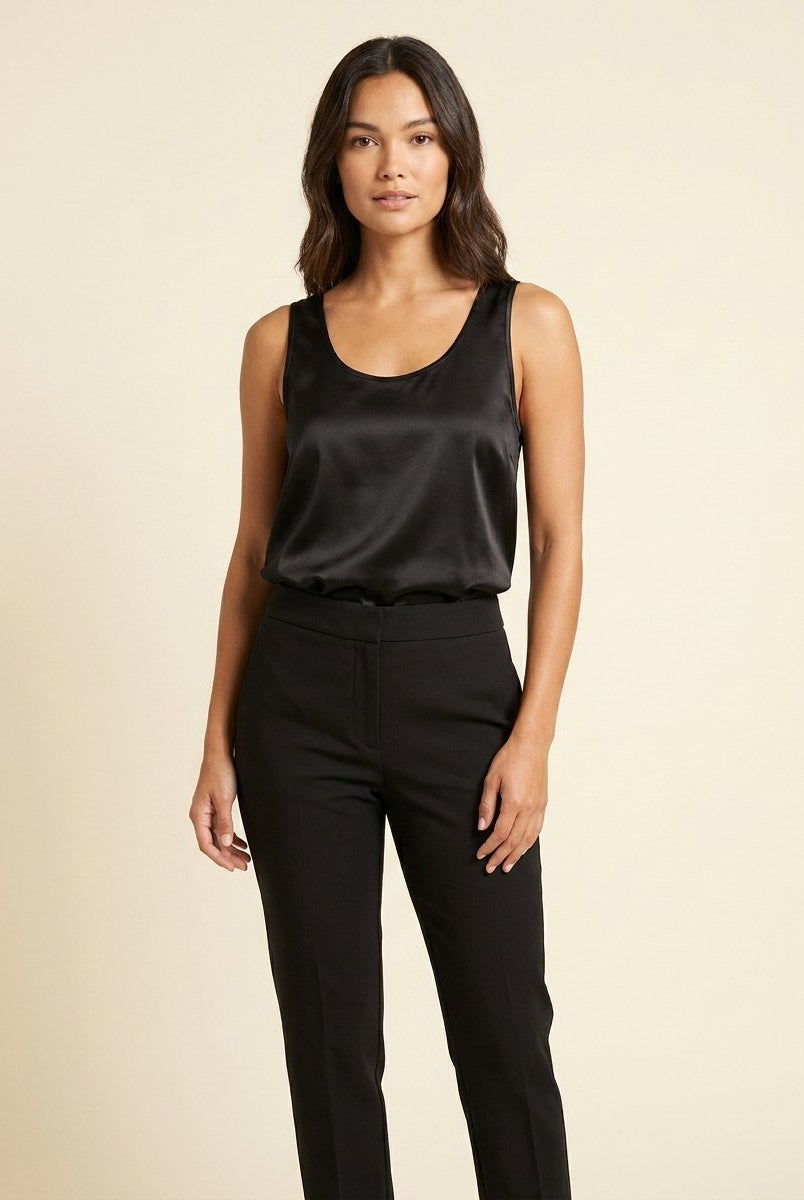 Lissia Satin Tank Top | Plunging U-Neck, Relaxed Fit 0